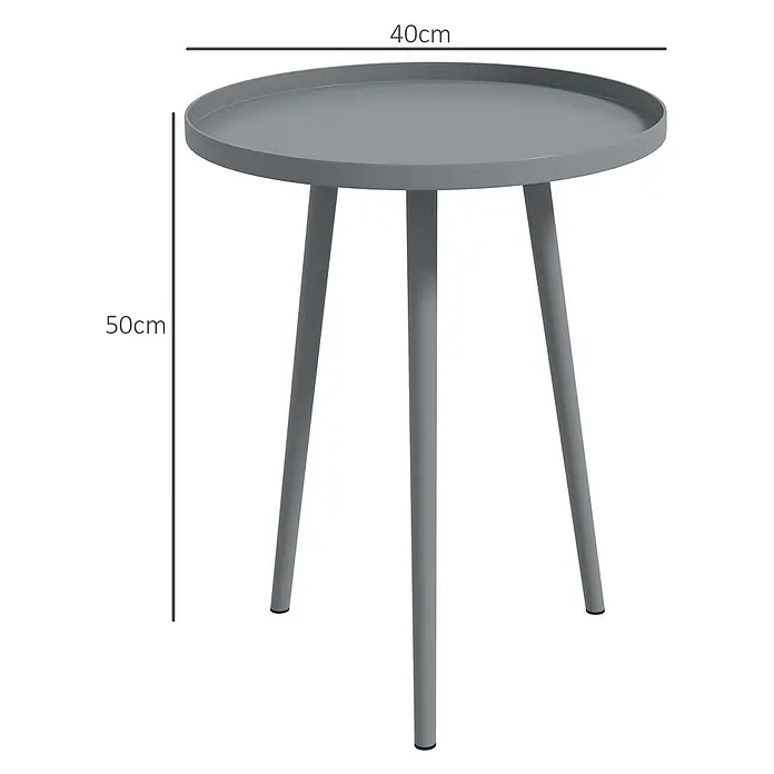Outsunny Garten-Beistelltisch rund - Ø x H: 40 x 50 cm, Stahl, Grau - Grauer runder Beistelltisch, 40 cm Durchmesser, 50 cm hoch, mit drei Beinen.