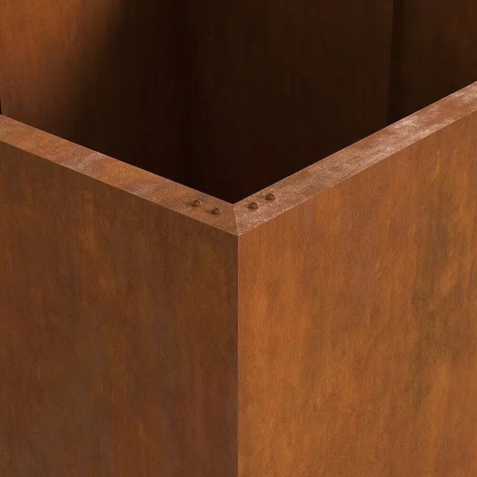 Palatino Hochbeet Urban Steps - 100 x 100 x 80 cm, Stahl, Rostrot - Rechteckiger Cortenstahl-Pflanzkübel mit sichtbaren Nieten an der rostigen, verwitterten Oberkante.