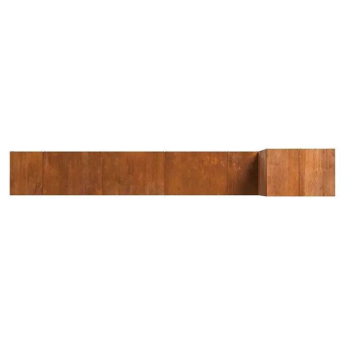 Palatino Hochbeet Urban S-Form - 500 x 400 x 70 cm, Stahl, Rostbraun - Verwitterte Metallzaunpaneele mit rustikaler orange-brauner Patina, inklusive Eckstück.