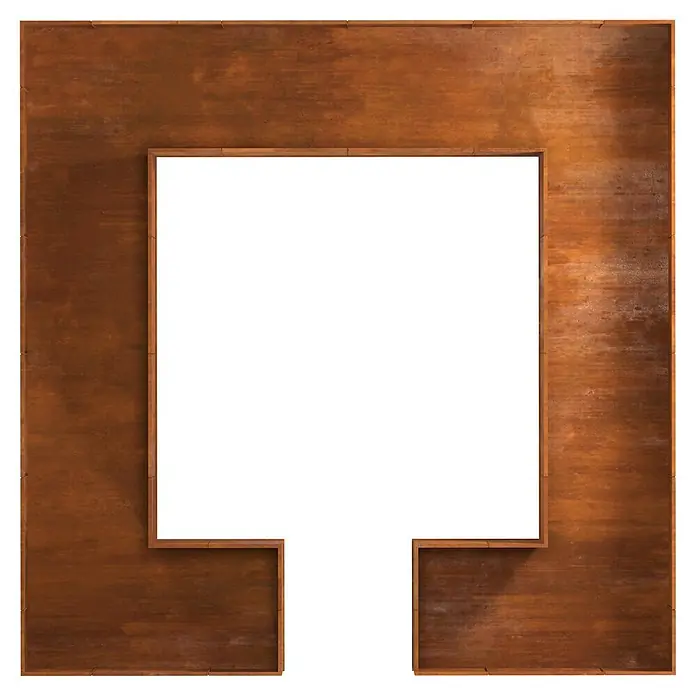 Palatino Hochbeet Urban C-Form - 500 x 500 x 70 cm, Stahl, Rostbraun - Rostbrauner Metallrahmen mit quadratischer Mittelöffnung und unterer Aussparung.