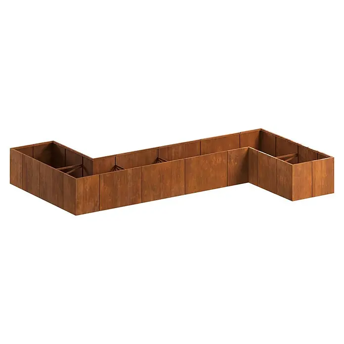 Palatino Hochbeet Urban S-Form - 500 x 400 x 70 cm, Stahl, Rostbraun - Diagonale Ansicht