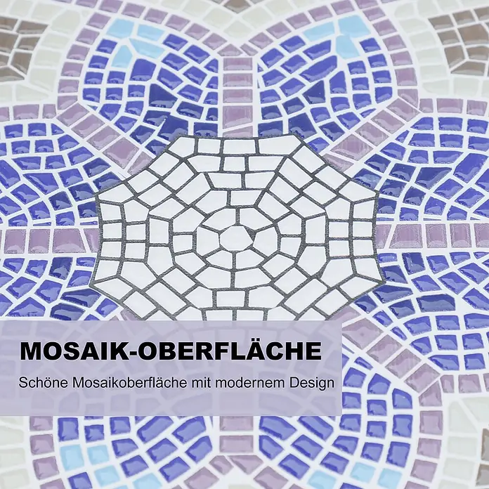 Outsunny Garten-Beistelltisch rund - Ø x H: 60 x 71 cm, Stahl, Keramik, Blau - Geometrische Mosaikoberfläche mit blauen, violetten und weißen Fliesen.