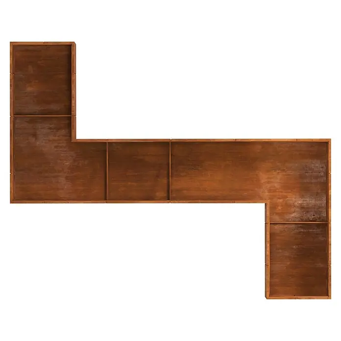 Palatino Hochbeet Urban S-Form - 500 x 400 x 70 cm, Stahl, Rostbraun - Rostbraunes L-förmiges Metallpflanzgefäß.
