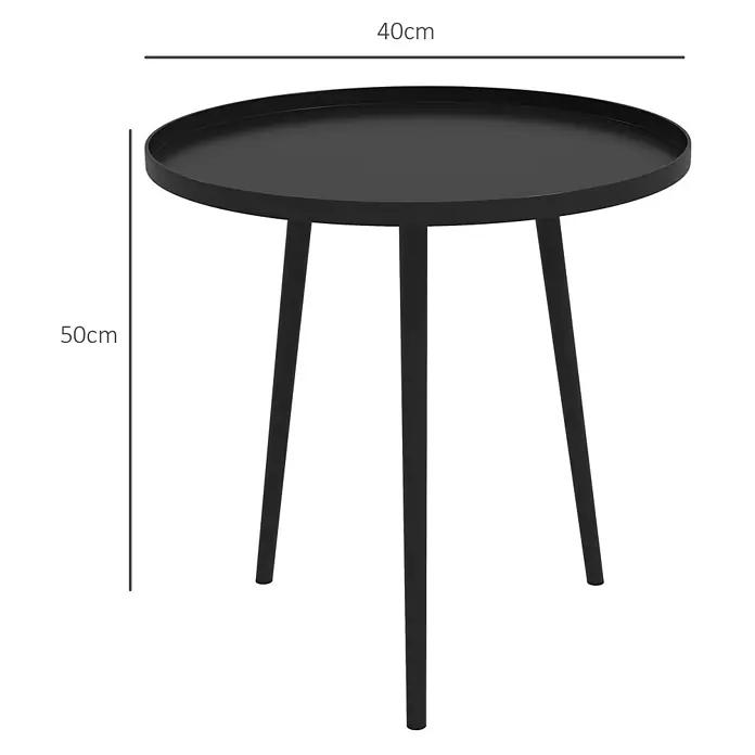 Outsunny Garten-Beistelltisch rund - Ø x H: 40 x 50 cm, Stahl, Schwarz - Schwarzer runder Beistelltisch mit drei schlanken Beinen und Tablettplatte. Durchmesser 40cm, Höhe 50cm.