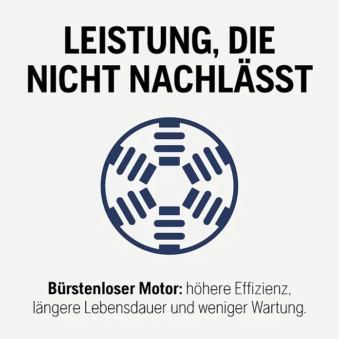 Husqvarna Akku-Laubsauger & -Laubbläser 120iBV - Ohne Akku, Blasgeschwindigkeit: 172 km/h - Ein stilisiertes blaues Symbol für einen bürstenlosen Motor, der hohe Effizienz, lange Lebensdauer und geringen Wartungsaufwand bietet.