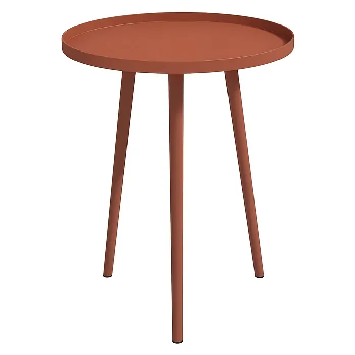 Outsunny Garten-Beistelltisch rund - Ø x H: 40 x 50 cm, Stahl, Rot - Ein runder, rostfarbener Beistelltisch mit erhöhtem Rand und drei schlanken Beinen.