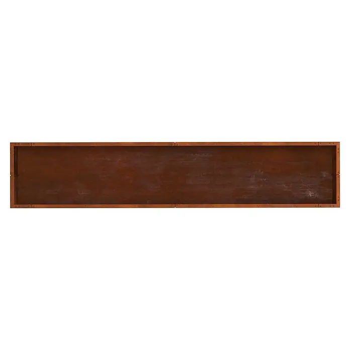 Palatino Hochbeet Urban - 250 x 50 x 70 cm, Stahl, Rostrot - Rechteckiges rostiges Metallschild mit sichtbaren Schrauben an den Ecken, dunkelbraune Textur.