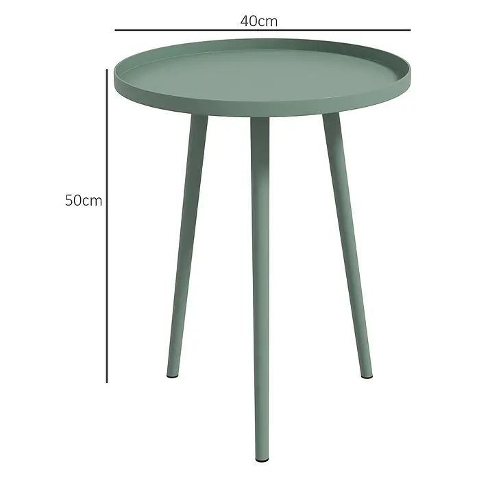 Outsunny Garten-Beistelltisch rund - Ø x H: 50 x 50 cm, Stahl, Grün - Salbeigrüner runder Beistelltisch, 40cm Durchmesser, 50cm hoch, mit drei Beinen.