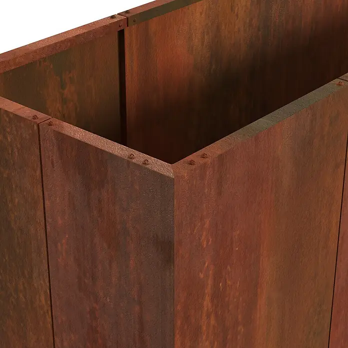 Palatino Hochbeet Urban - 300 x 50 x 70 cm, Stahl, Rostrot - Rechteckiger Rostmetallbehälter mit genieteten Ecken, Ansicht von oben.