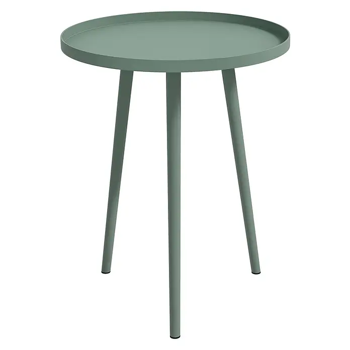 Outsunny Garten-Beistelltisch rund - Ø x H: 50 x 50 cm, Stahl, Grün - Grüner runder Beistelltisch mit Tablettplatte und drei Beinen.