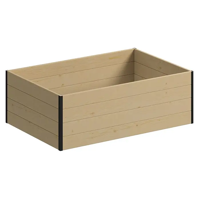Upyard Hochbeet Gardenbox I-Box - 120 x 80 x 40 cm, Holz, Natur - Rechteckiges Hochbeet aus hellem Holz mit dunklen Eckpfosten.
