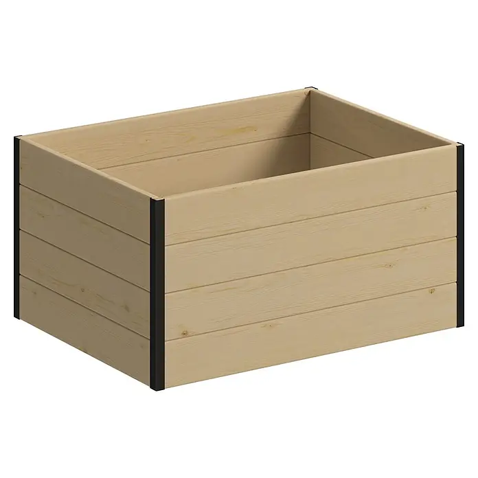 Upyard Hochbeet Gardenbox I-Box - 80 x 60 x 40 cm, Holz, Natur - Pflanzkasten aus hellem Holz mit schwarzen Eckpfosten, zum Gärtnern geeignet.