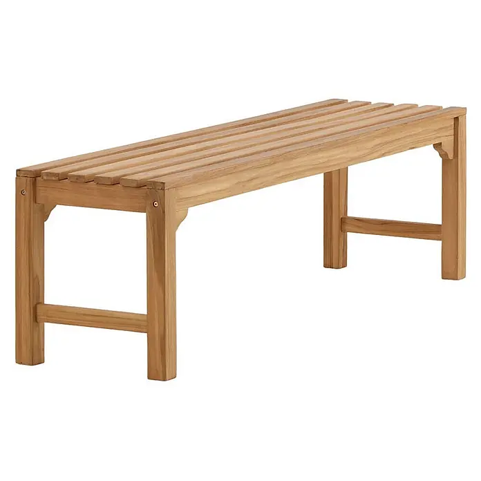 Ebuy24 Gartenbank Kenya - B x T x H: 150 x 150 x 45 cm, Teak, Holz - Hellbraune Holzbank mit Lattenrost.