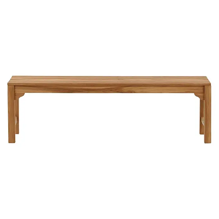 Ebuy24 Gartenbank Kenya - B x T x H: 150 x 150 x 45 cm, Teak, Holz - Helle Holzbank mit Lattenrost zum Sitzen.
