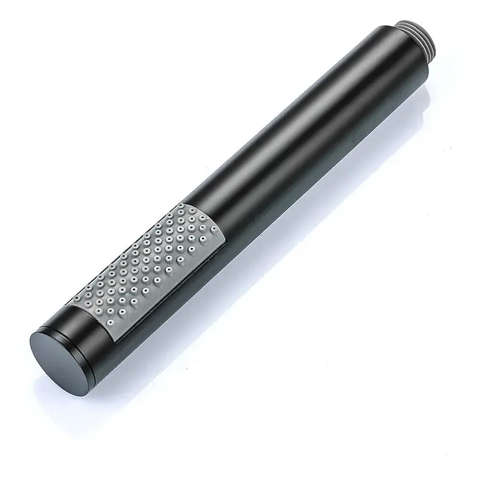 LOMAZOO Duschsystem LMZ-TELESTO - Anzahl Strahlarten: 1 Stk., Schwarz - Mattschwarzer zylindrischer Handbrausekopf mit hellgrauer strukturierter Sprühfläche und Gewindeanschluss.