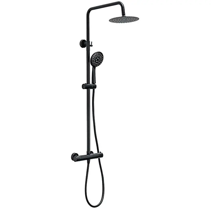 LOMAZOO Duschsystem LMZ-COOPER - Anzahl Strahlarten: 1 Stk., Schwarz - Mattschwarzes Duschsystem mit Regendusche, Handbrause und Thermostatmischer.