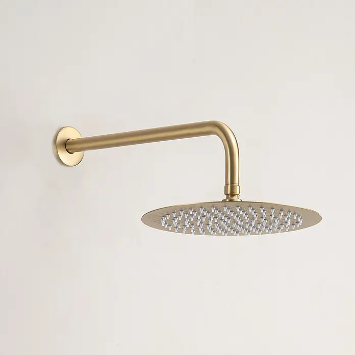 LOMAZOO Duschsystem LMZ-SOLARA - Anzahl Strahlarten: 1 Stk., Gold - Mattgoldener wandmontierter Duschkopf mit Arm.