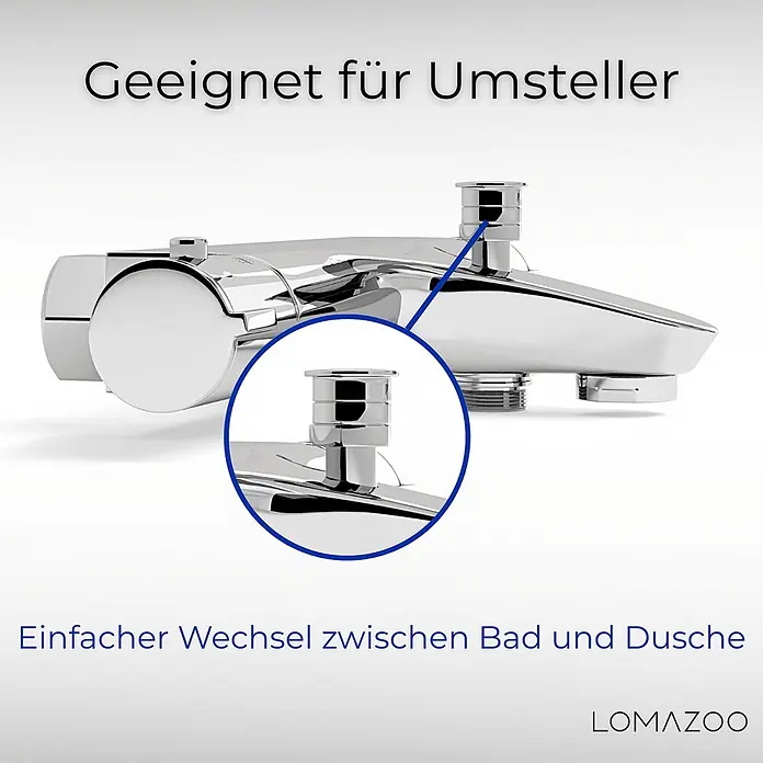 LOMAZOO Duschsystem LMZ-SELVO - Anzahl Strahlarten: 3 Stk., Glänzend - Chromglänzende Badewannenarmatur mit Umsteller für Bad und Dusche.
