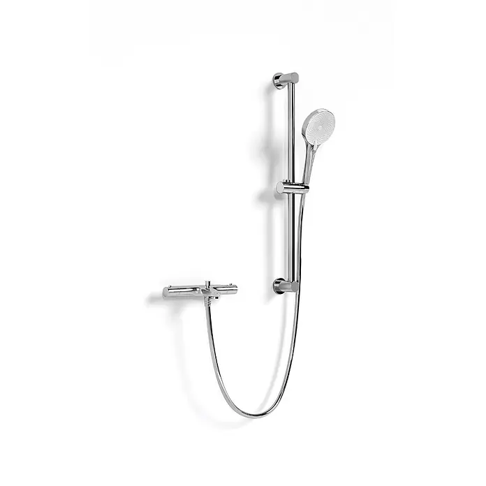 LOMAZOO Duschsystem LMZ-SELVO - Anzahl Strahlarten: 3 Stk., Glänzend - Verchromtes Duschsystem mit Handbrause, Brausestange und Thermostatmischer.