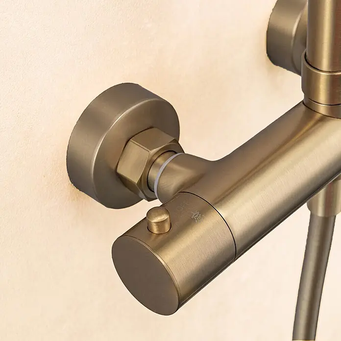 LOMAZOO Duschsystem LMZ-ORLEAN - Anzahl Strahlarten: 1 Stk., Gold - Gebürsteter Bronze Wandduschmischer mit Druckknopf-Umsteller.