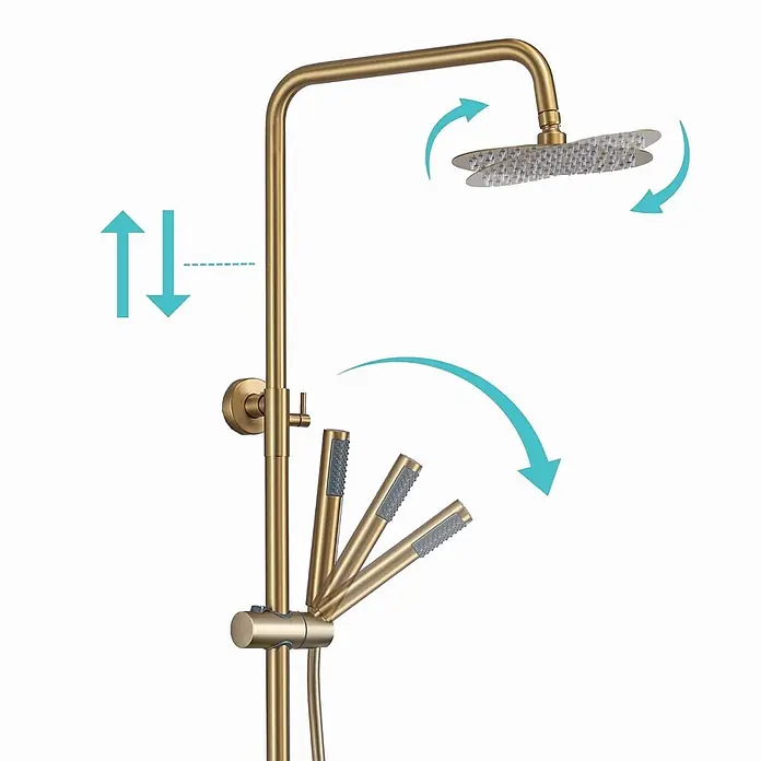 LOMAZOO Duschsystem LMZ-ORLEAN - Anzahl Strahlarten: 1 Stk., Gold - Verstellbares goldenes Duschsystem mit schwenkbarer Kopfbrause und verstellbarer Handbrause.