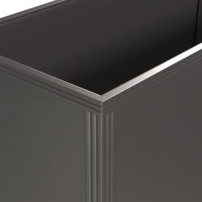 KGT Hochbeet - 2,05 x 0,45 x 0,77 m, Aluminium, Anthrazit - Dunkelgrauer rechteckiger Behälter mit vertikalen Rillen und metallischem Oberrand.