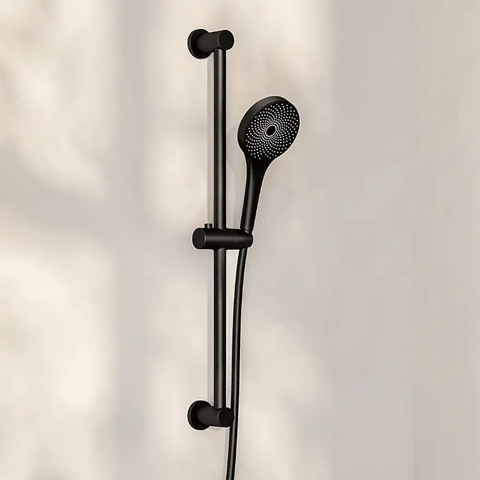 LOMAZOO Duschsystem BARSET-01-BLACK - Matt - Schwarzes Duschset mit Handbrause und verstellbarer Gleitstange.