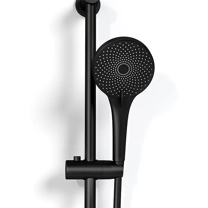 LOMAZOO Duschsystem BARSET-01-BLACK - Matt - Mattschwarzes Duschset mit runder Handbrause und verstellbarer Duschstange.