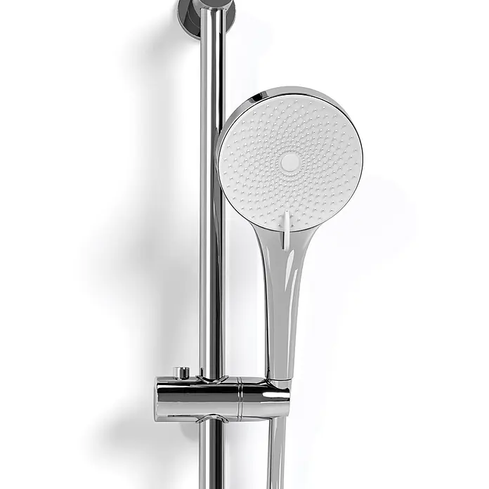 LOMAZOO Duschsystem BARSET-01-CHROME - Glänzend - Chromfarbene Duschstange mit verstellbarer weiß-chrom Handbrause.