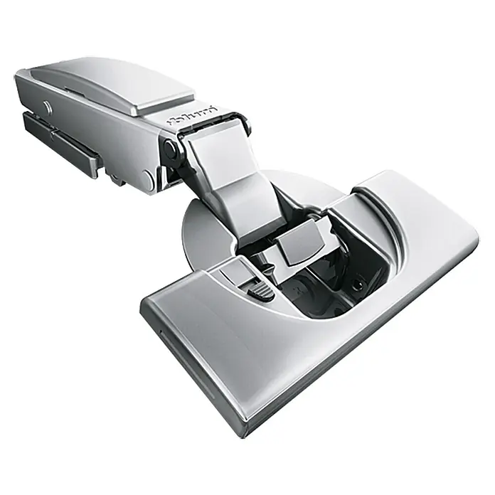 Stabilit Bisagra de cazoleta - Tope interior, Diámetro cazoleta: 35 mm, 95 ° - Un primer plano de una bisagra de mueble plateada, diseñada para diversas aplicaciones de mobiliario, que muestra su construcción robusta.