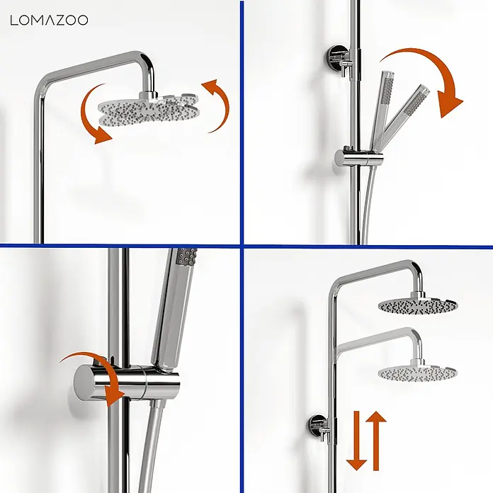 LOMAZOO Duschsystem LMZ-VINCENZO - Anzahl Strahlarten: 1 Stk., Chrom - Chrom-Duschsystem mit verstellbaren Kopf- und Handbrausen für flexible Höhen- und Winkeleinstellungen.