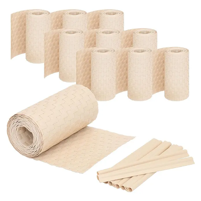 Jardinion Sichtschutzelement 10x Sichtschutzstreifen 250cm x 19cm inkl. Klemmschienen Beige - B x H: 0,24 x 19 cm, Kunststoff, Beige - Hellbeiges Gewebematerial, präsentiert als Rollen und abgeflachte Streifen.