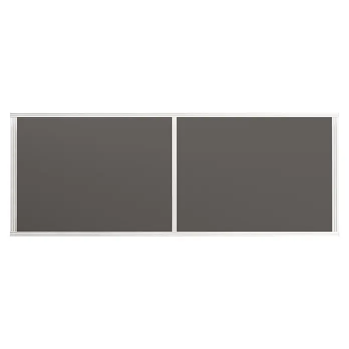 KGT Hochbeet - 2,05 x 0,45 x 0,77 m, Aluminium, Silber - Zweiflügelige Schiebetür für den Kleiderschrank mit grauen Paneelen und weißem Rahmen.