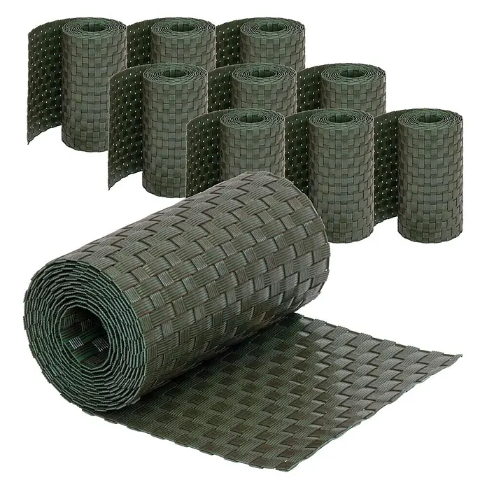 Jardinion Sichtschutzelement 10x Sichtschutzstreifen 250cm x 19cm x 2,4mm Grün - Kunststoff, Grün - Dunkelgrüne gewebte Kunststoff-Gartenrandrollen, eine ausgerollt. Funktionale Landschaftsbegrenzung.