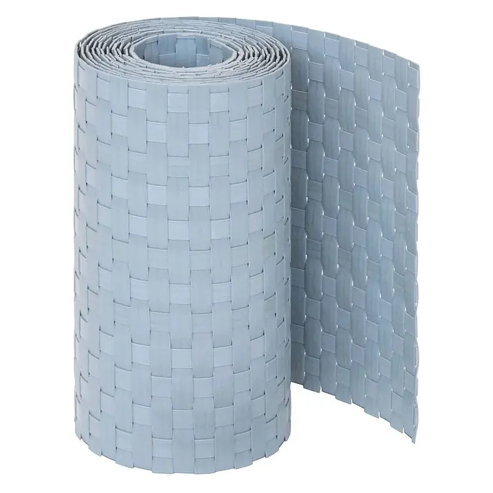 Jardinion Sichtschutzelement 250cm Sichtschutzstreifen 19cm x 2,4mm Doppelstabmattenzaun Hellgrau - B x H: 24 x 19 cm, Kunststoff, Silber - Hellblaue Rolle aus geflochtenem Kunststoffmaterial.