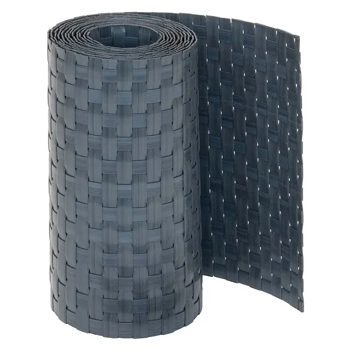 Jardinion Sichtschutzelement 250cm Sichtschutzstreifen 19cm x 2,4mm Doppelstabmattenzaun Anthrazit - Kunststoff, Anthracite - Aufgerolltes dunkelgraues, geflochtenes Sichtschutzmaterial.
