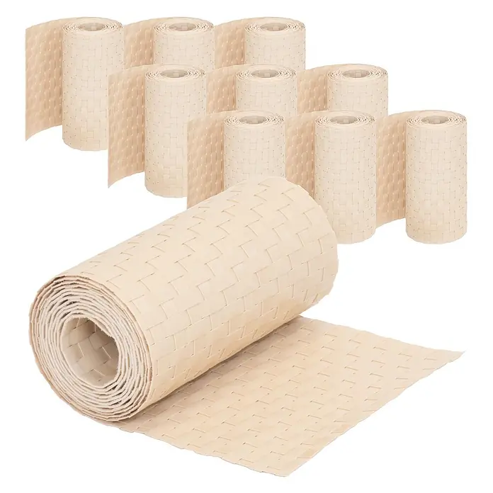 Jardinion Sichtschutzelement 10x Sichtschutzstreifen 250cm x 19cm x 2,4mm Beige - B x H: 24 x 19 cm, Kunststoff, Beige - Helles beiges geflochtenes Rattan-Geflechtmaterial in mehreren Rollen.