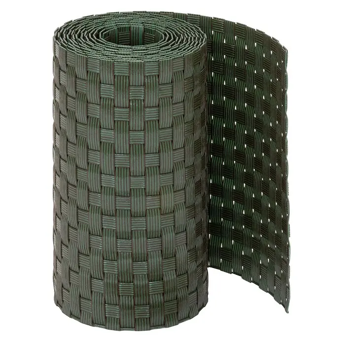 Jardinion Sichtschutzelement 250cm Sichtschutzstreifen 19cm x 2,4mm Doppelstabmattenzaun Grün - Kunststoff, Grün - Gerollte dunkelgrüne gewebte Kunststoff-Gartenumrandung.
