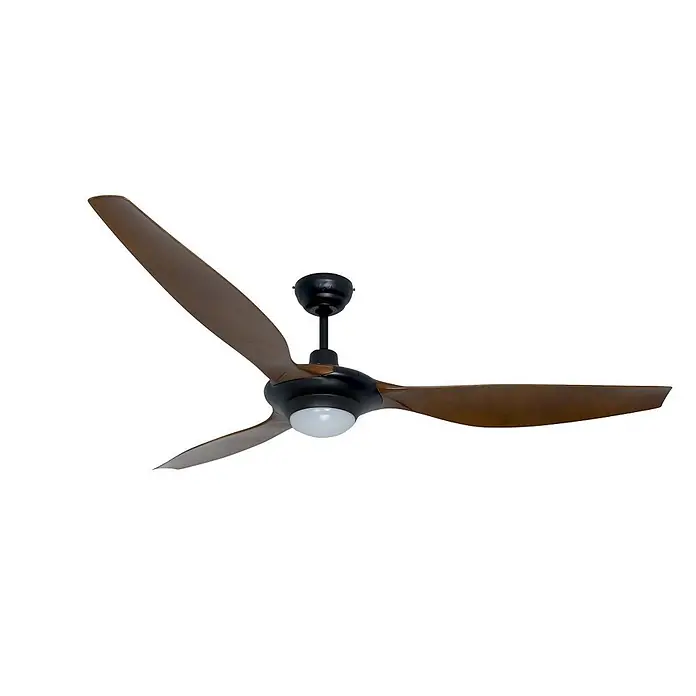 Vam Deckenventilator Outdoor Deckenventilator SLIM mit LED schwarz 157 cm - SCHWARZ, 1.570 mm, 37 W - Schwarzer Deckenventilator mit drei braunen Flügeln und integrierter weißer Leuchte.