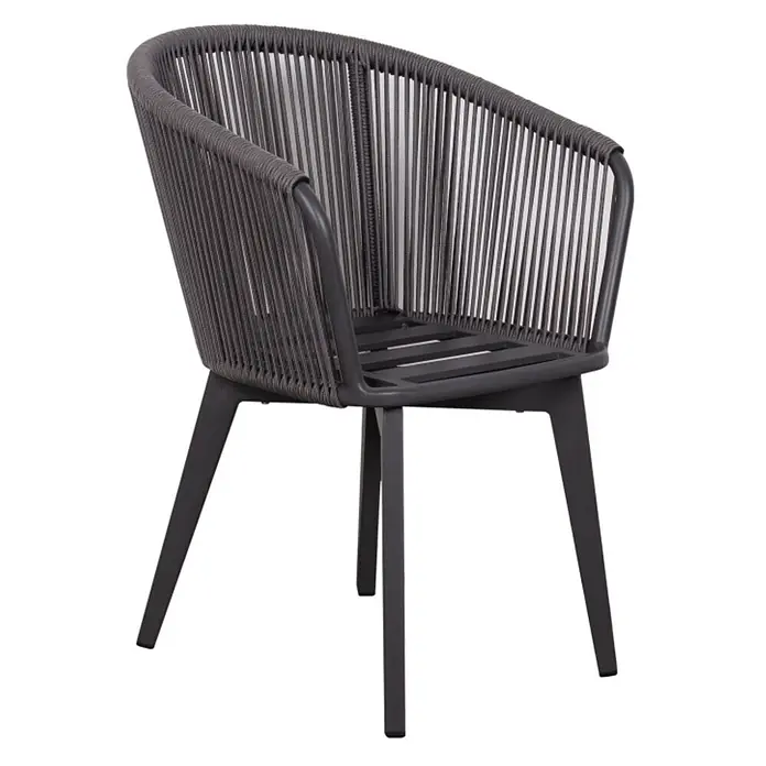 Bene Living Gartenstuhl-Set Marbella - 2 Stk., Aluminium mir Rope-Geflecht, grau, B x T x H: 63 x 58 x 78 cm - Dunkelgrauer Outdoor-Sessel mit geflochtener Seil-Rückenlehne und Lattenrostsitz auf Metallrahmen.