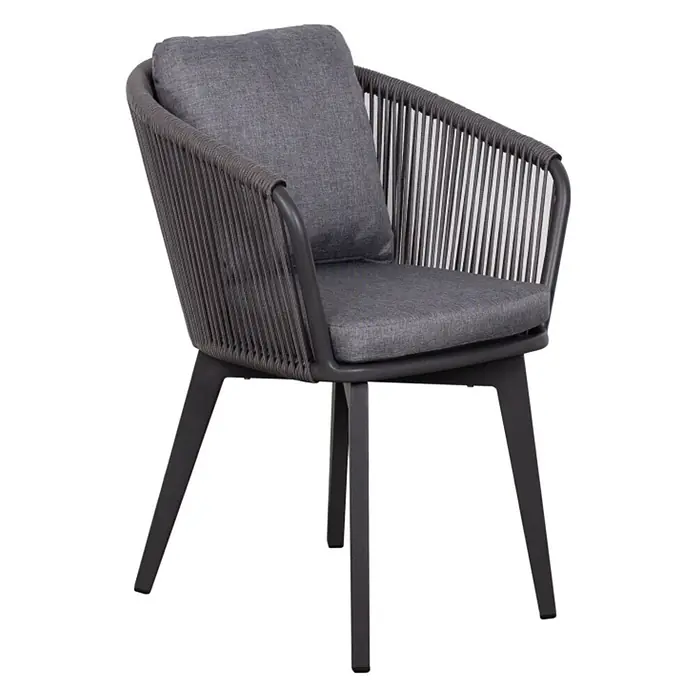 Bene Living Gartenstuhl-Set Marbella - 2 Stk., Aluminium mir Rope-Geflecht, grau, B x T x H: 63 x 58 x 78 cm - Dunkelgrauer Sessel mit geflochtener Rückenlehne und Seiten, Polsterkissen und Metallrahmen.