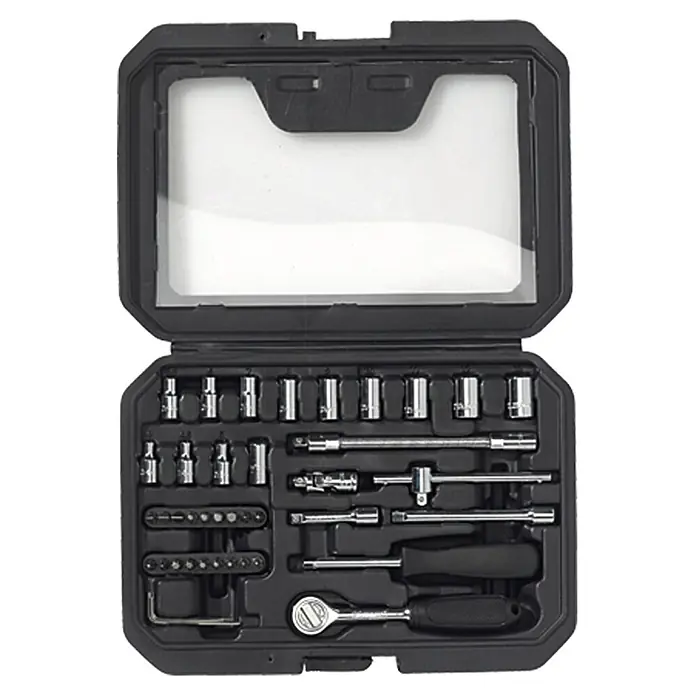 Alpha Tools Set de llaves de vaso WBL - 41 pzs., Tamaño de accionamiento: ¼″ - Caja de herramientas con llave de carraca y vasos. Equipo ideal para reparaciones.