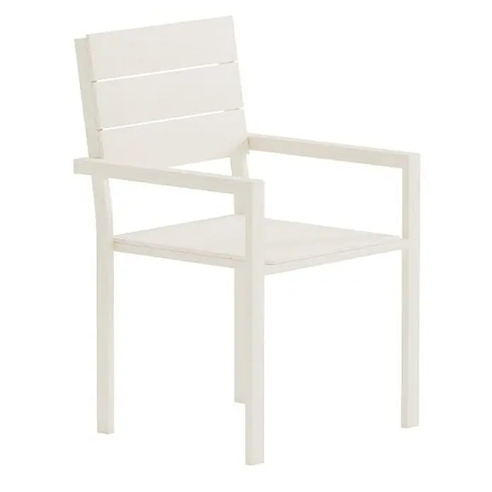 Ebuy24 Gartenstuhl Levels 2er-Set - Aluminium, Beige, B x T x H: 58 x 60 x 90 cm - Weißer Lamellen-Outdoor-Sessel mit Armlehnen.
