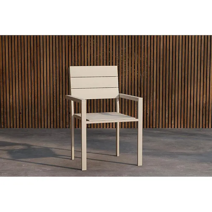 Ebuy24 Gartenstuhl Levels 2er-Set - Aluminium, Beige, B x T x H: 58 x 60 x 90 cm - Hellbeiger Outdoor-Stuhl mit Lattenrücken und Sitzfläche, ideal für Terrassen oder Gärten.