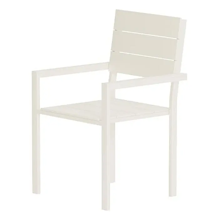 Ebuy24 Gartenstuhl Levels 2er-Set - Aluminium, Beige, B x T x H: 58 x 60 x 90 cm - Weißer Stuhl mit Lattenrückenlehne und Sitzfläche, inklusive Armlehnen.
