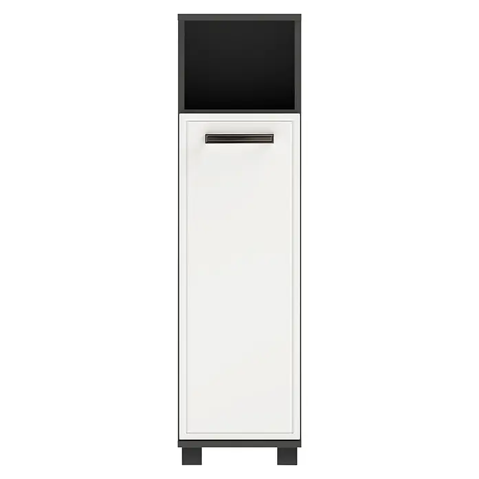 Schildmeyer Hochschrank Adana - B x T x H: 598 x 326 x 1.809 cm, Anthrazit/Weiß - Weiße Schrank- oder integrierte Gerätefront mit dunkelgrauem Rahmen und Quergriff.