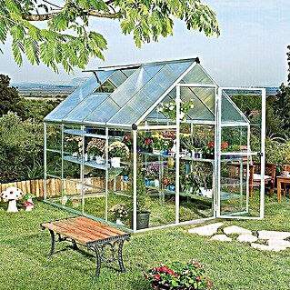 Palram – Canopia Gewächshaus Hybrid (Außenmaß inkl. Dachüberstand (B x T): 185 x 248 cm, Silber, Grundfläche: 4,6 m²)