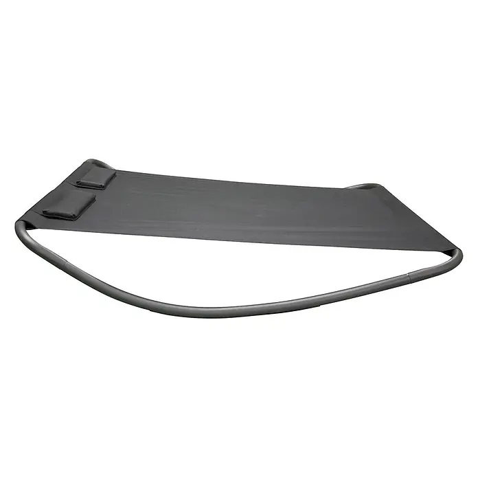 Ebuy24 Hängematte Gordo - L x B: 200 x 180 cm, Sonstiges, Schwarz - Dunkelgraues Stoff-Hängeliege mit zwei Kissen und gebogenem Metallrahmen.