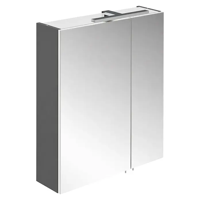 Schildmeyer LED-Spiegelschrank Sasso - B x H: 600 x 748 mm, Anthrazit - Spiegelbadschrank mit grauer Seitenwand und integrierter LED-Beleuchtung.