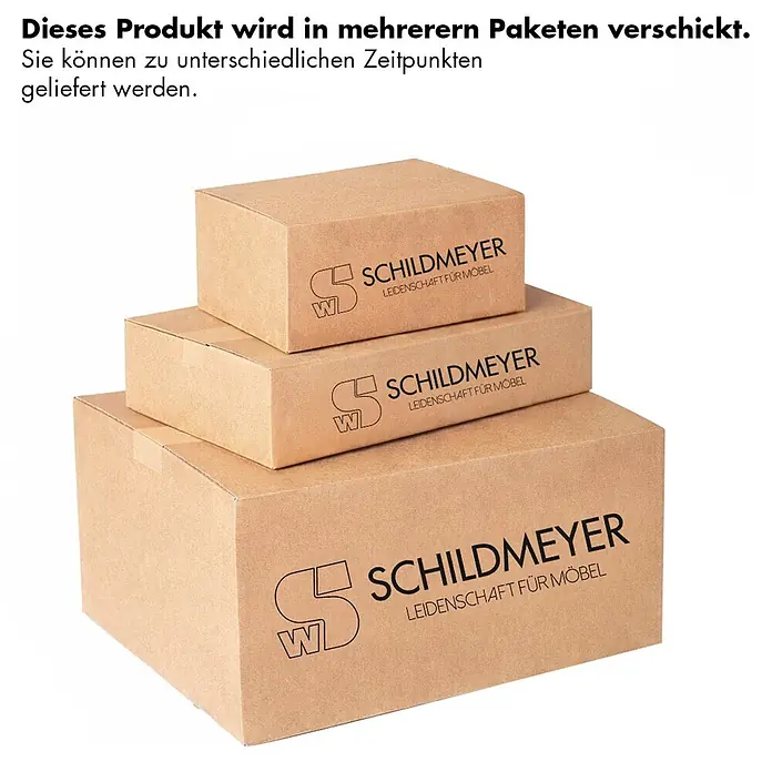 Schildmeyer Waschtisch mit Unterschrank Sonderby - Breite: 832 mm, Weißeiche/Eiche gestreift - Drei gestapelte Schildmeyer Kartons für Mehrpaketsendungen.